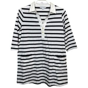 The Nines by Hatch Striped Maternity Polo Shirt Dress Women L Black White Pocket